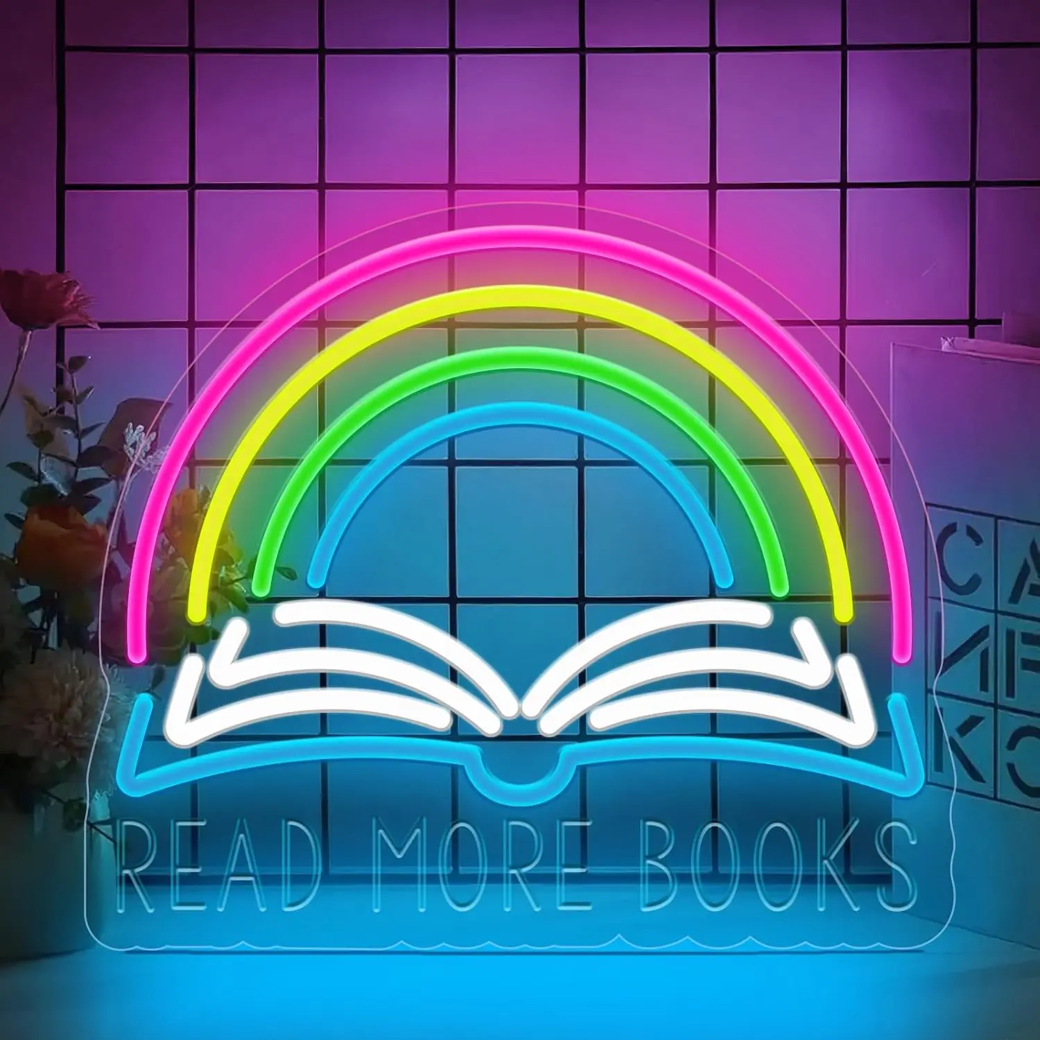 読書をもっと読む-ledネオンサイン-レインボー-オープンブック-ネオンライト-usb電源-調光可能-図書館-個室-装飾-教師へのギフト