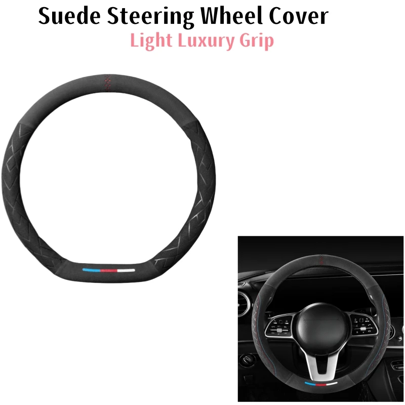 

Чехол на руль автомобиля из замши, 38 см для BMW Peugeot Mazda Golf Mercedes-Benz Audi, противоскользящие износостойкие аксессуары