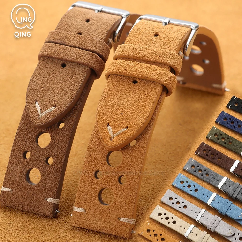 18/19/20/21/22mm Breathable Quick Release Vintage Cowhide Leather Watch Strap Top Layer Suede Watchband for Huawei Watch GT4/5/6