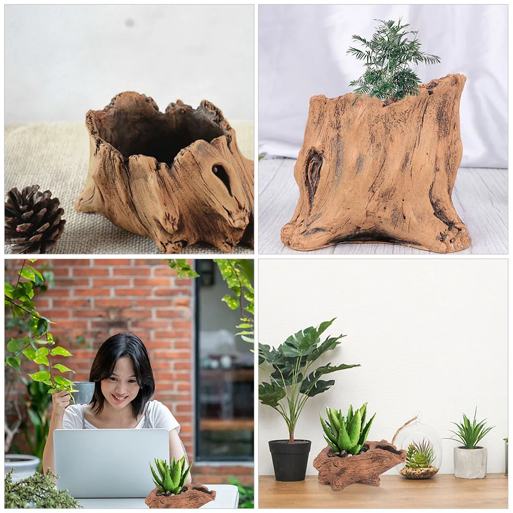 

Imitation Stump Flower Pot Concrete Wood Grain Planter Retro Garden Decorative Pot For Indoor Outdoor Plants Succulents