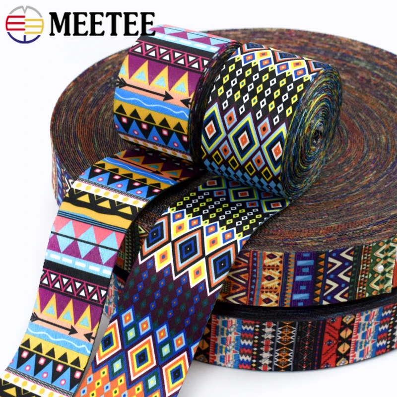 2/3/4/5Meters 38/50mm Ethnic Jacquard Nylon Webbing Double-sided Printed Luggage Strap Clothes Binding Tape Sewing Accessories