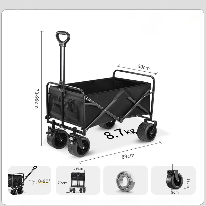 Chariots pliables de 180 L avec roulettes. Grands chariots pliables pour l'épicerie, le camping sur la plage, chariot de jardin pliant