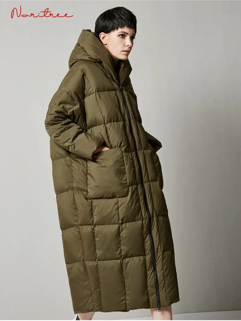 Winter S- 7XL Big Pockets Oversized Warm Duck Down Coat Female Long Down Jackets Hooded Cocoon Style Thicker Warm Parkas F2432