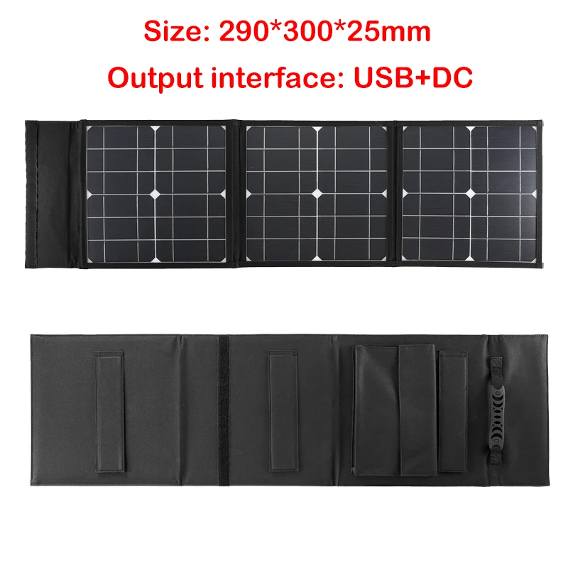 DC+USB Fast Charge 18V 100W Foldable Solar Panel Portable Solar Battery Charger Power Bank for Phone Camping Van RV Outdoor