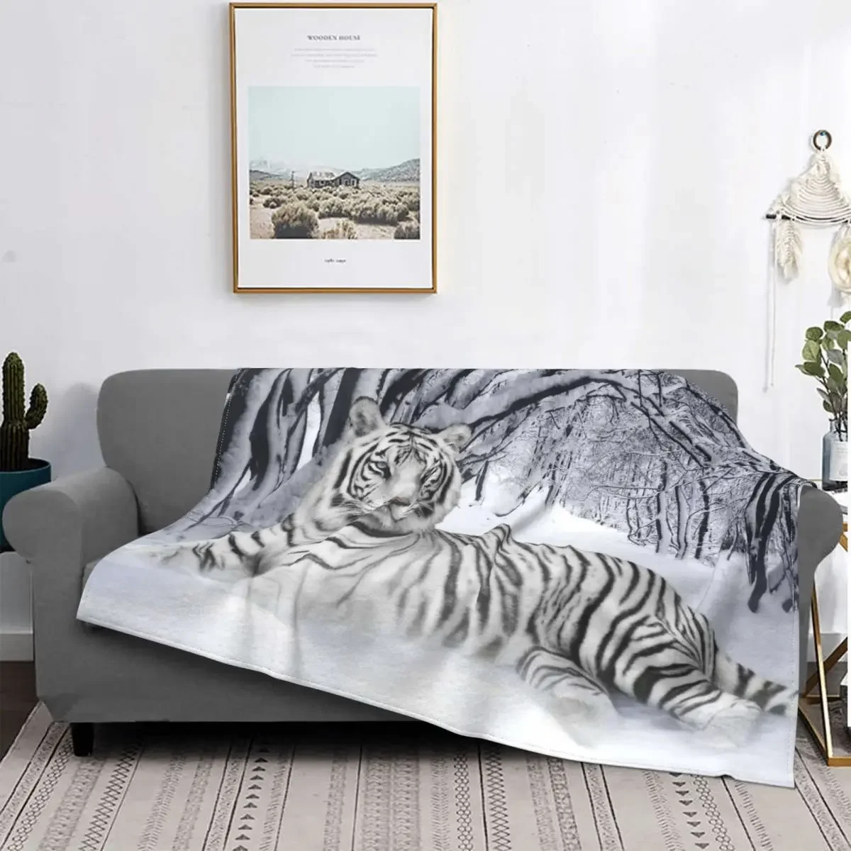 Bengal White Tiger Blankets Fleece Summer Animal Lovers Portable Soft Throw Blankets for Sofa Car Bedspread