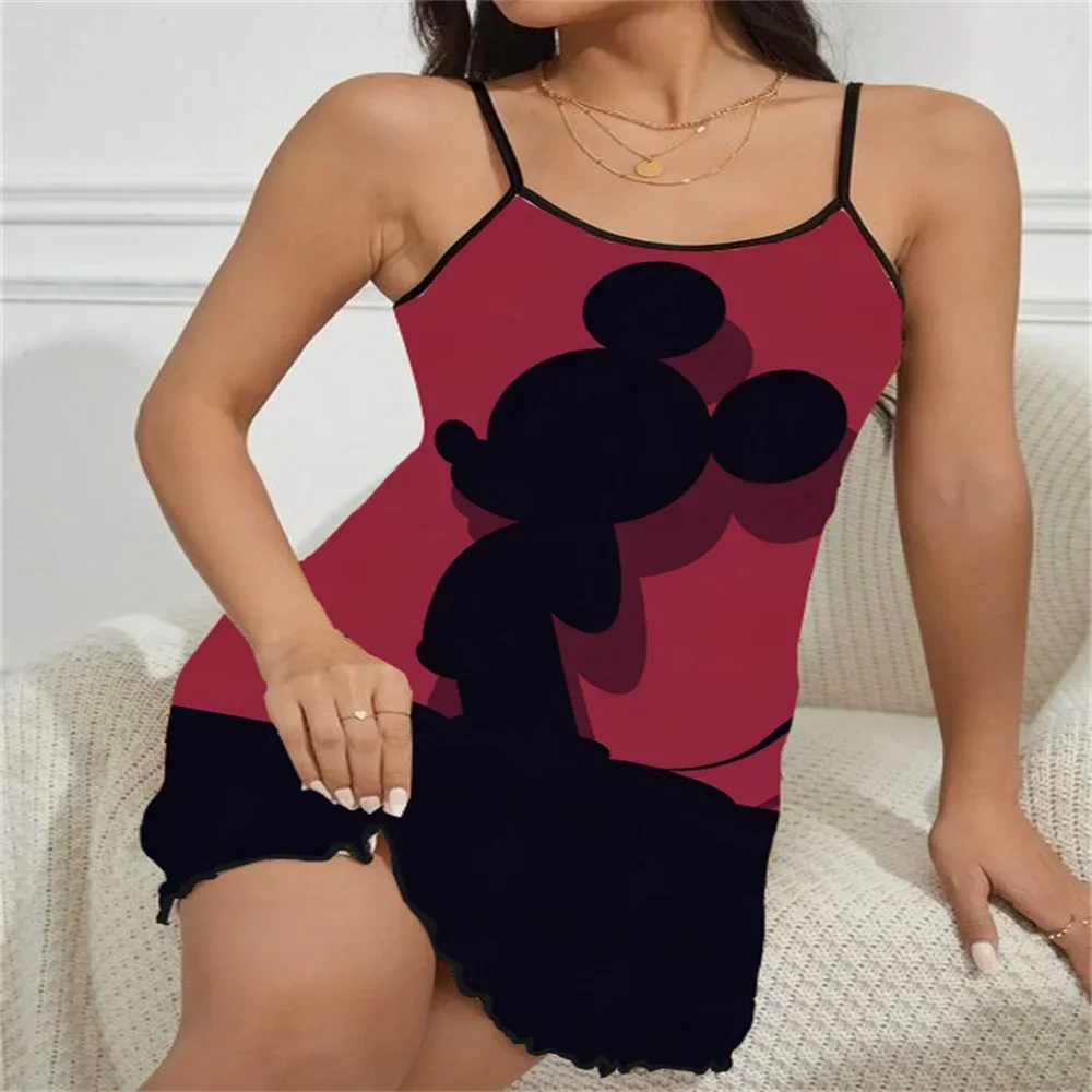 2024 New Summer Sleeveless Sleepwear for Women Sexy Charming Female Sleeping Dress Cartoon Pattern Ruffled Edge Women's Pajama