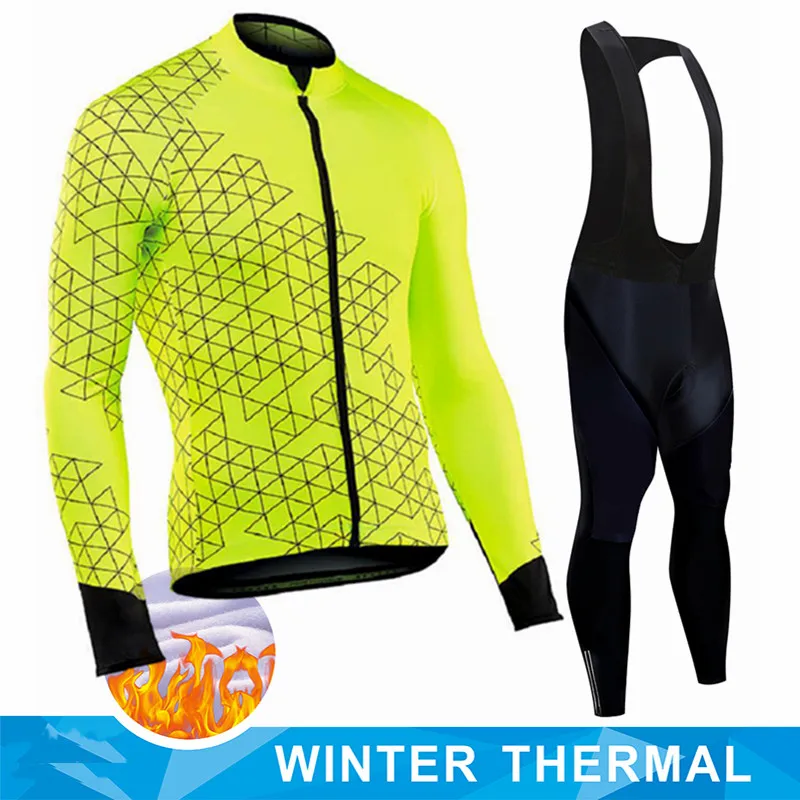 Winter Thermal Fleece Cycling Jersey Men's Mtb Clothing Man 2023 Blouse Uniform Bicycle Clothes Complete Tricuta Bib Maillot Set