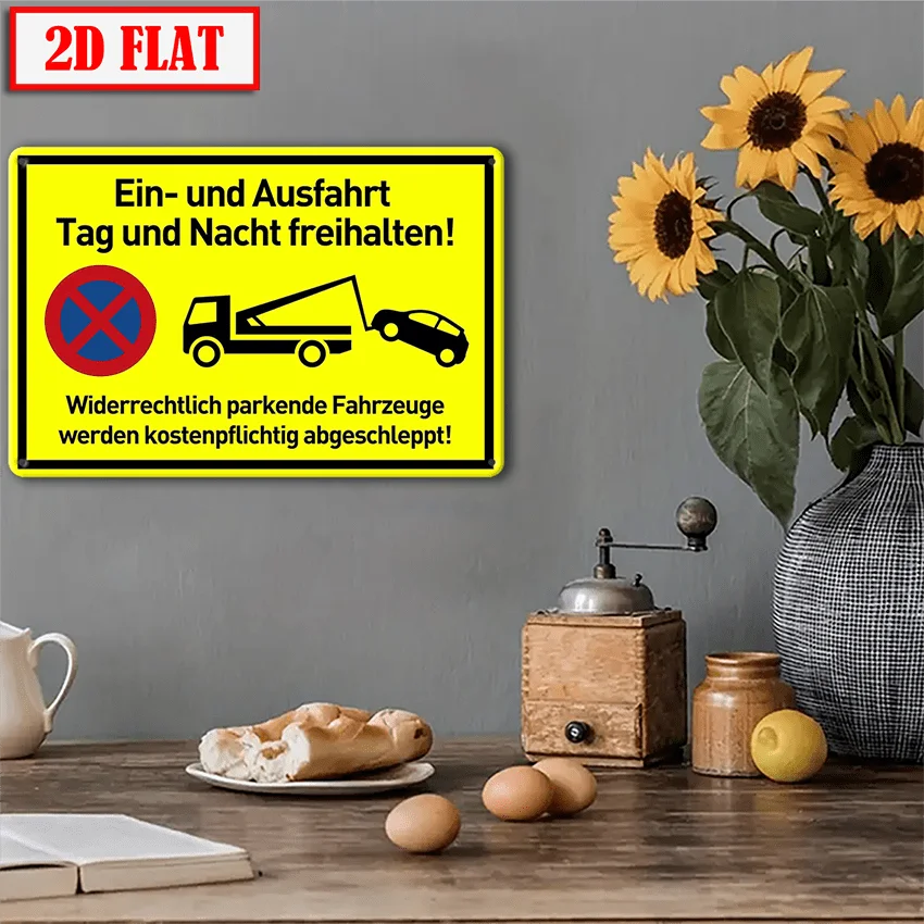 2D Flat - 2D Plane, 1 Vintage Metal Warning Sign - 