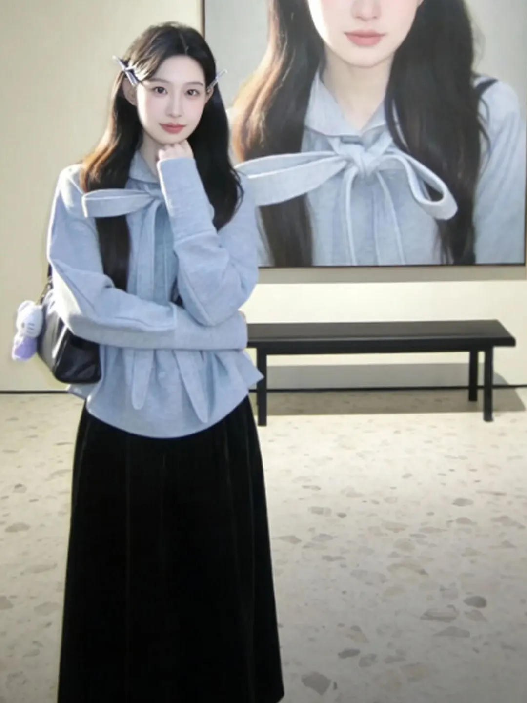 

Ele Two-Piece Set Top And f Skirt Gentle Sle Comfortable And Warm Spring Faion for Women High Waist Long Sve