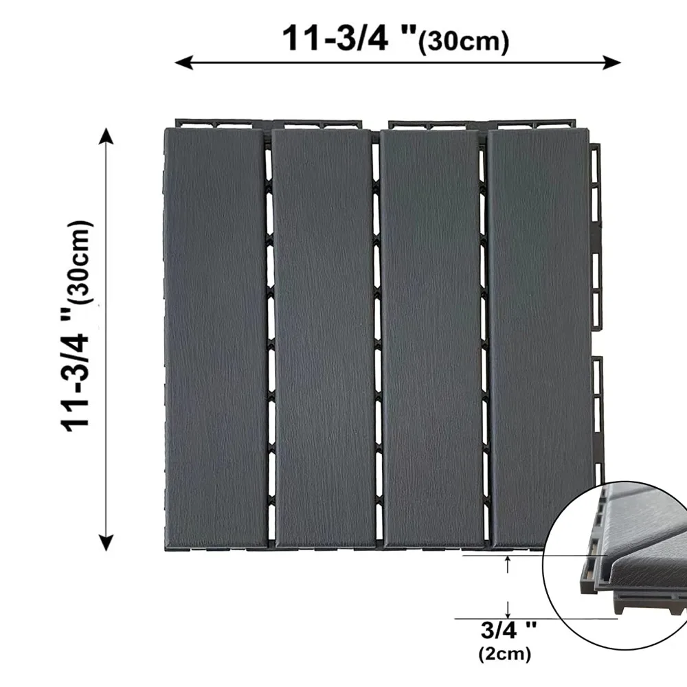 60 m2. Ladrilhos de deck intertravados de plástico, telhas de deck de pátio de 60 pacotes, piso externo impermeável de 12 "x 12", telhas de deck de piso de pátio