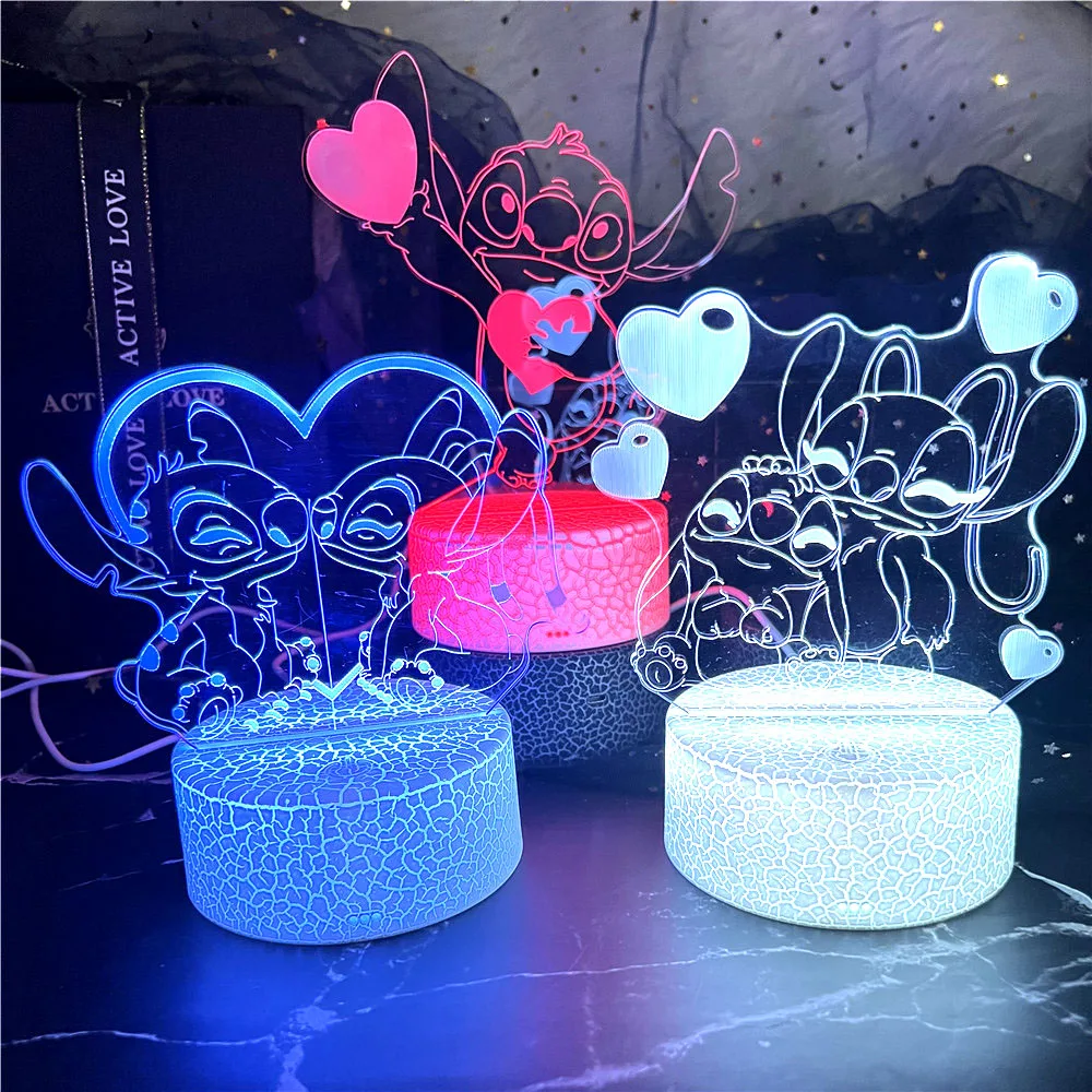 Stitch Lilo 3D LED Night Light small colorful 16-color light battery USB plug-in electric light decorative light