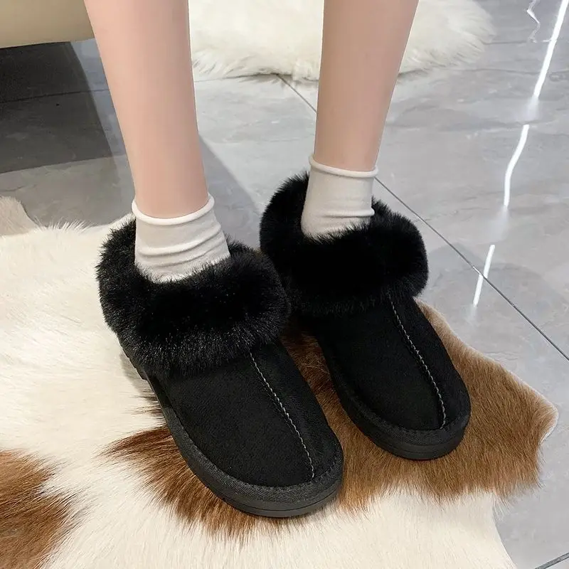 

Однотонная женская обувь в корейском стиле, пушистая нескользящая промо-баранина, рабочая мода, новинка 2025, трендовые ботинки, зимние ботинки для женщин