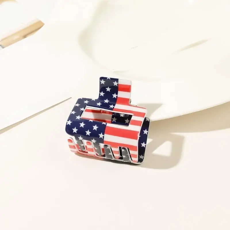 652F Pinza banderas americanas Pinza plástico para adolescentes Cola caballo Compras Maquillaje