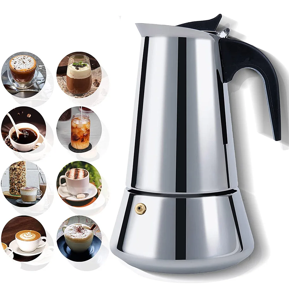 

Moka Pot Coffee Maker Pot Stainless Steel Mocha Espresso Latte Stovetop Filter Moka Coffee Maker Coffee Pot Classic Coffeeware