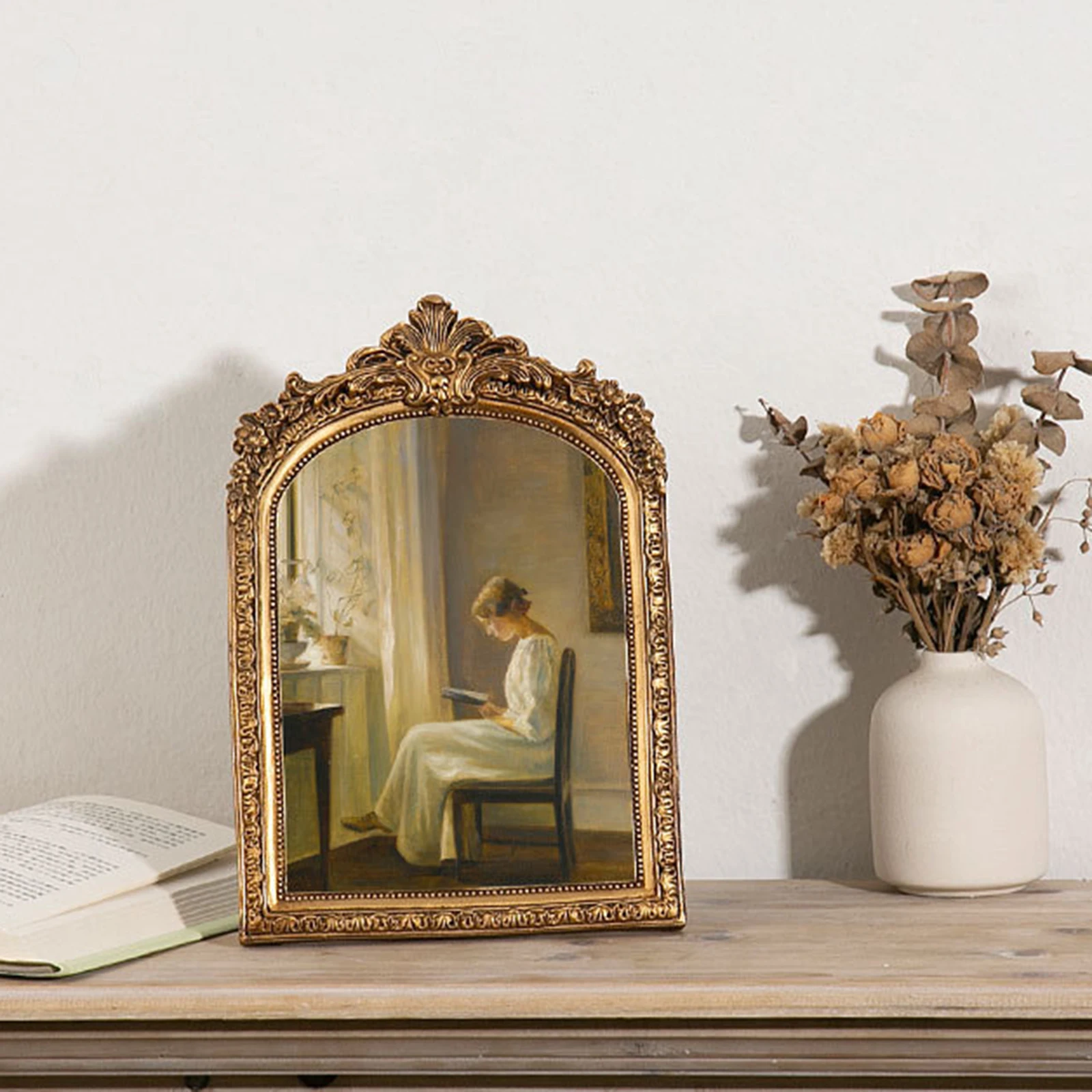 Antique Gold Photo Frame Picture Holder Wall Desktop Embossed Ornate for Wedding Office Living Room Decor Table Ornament Gift