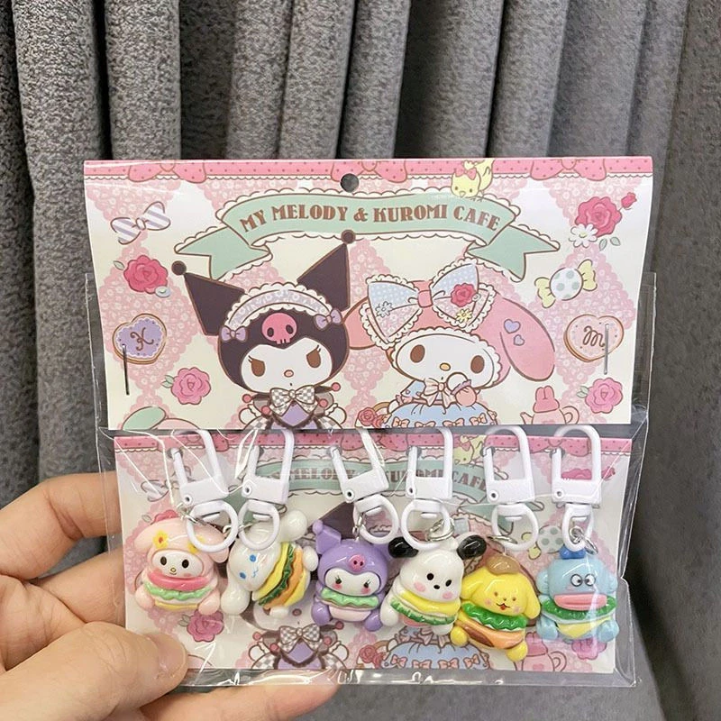 6PCS Sanrio Doll Accessories Pendant Cartoon Kuromi Resin Keychain Hello Kitty Set Small Gift Girls Cute Student Bag Hanging