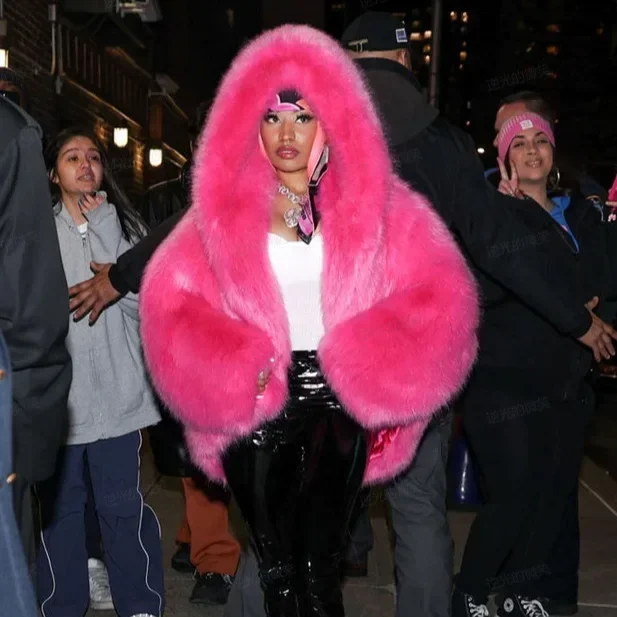 

New Environmentally Friendly Fur Imitation Fox Hair Hooded Jacket Women's Korean Premium Furry Warm Jacket Women