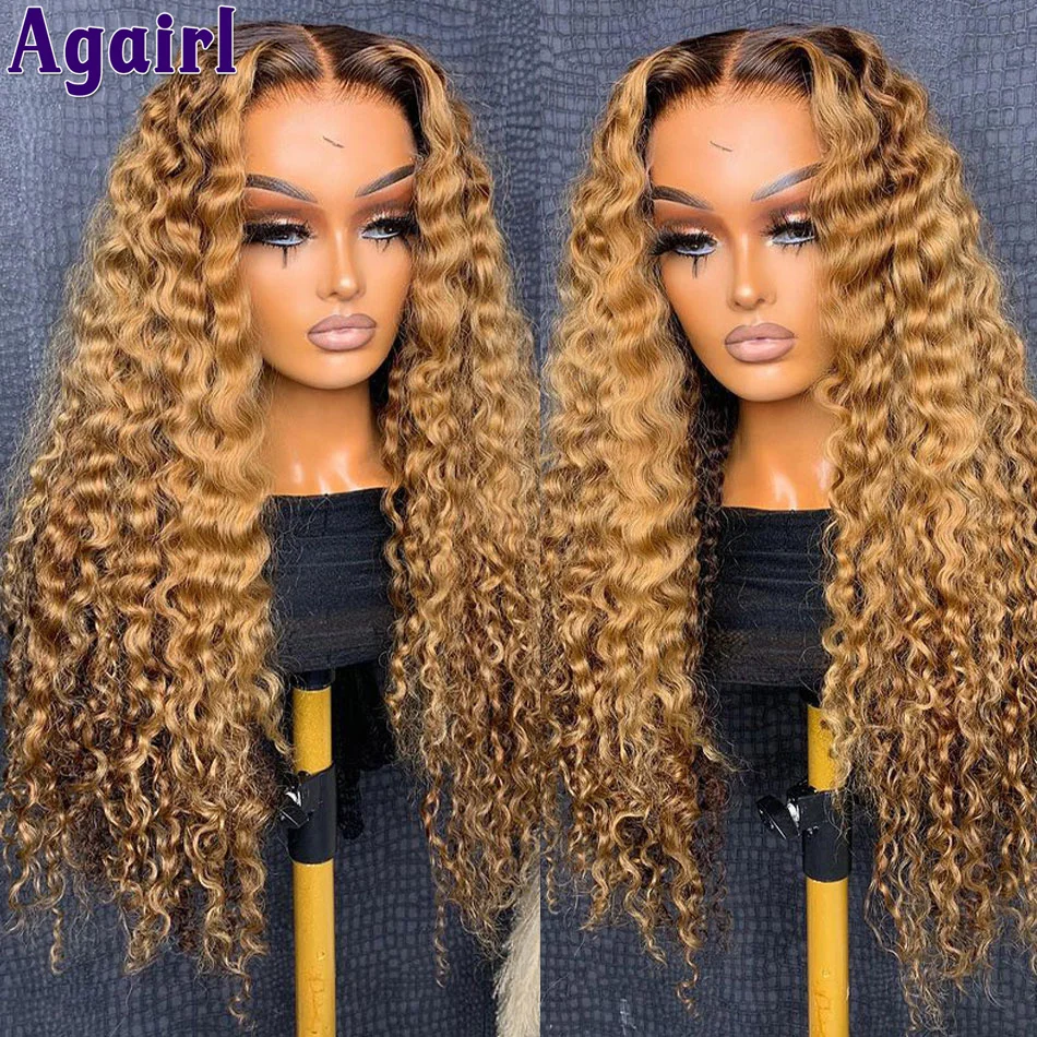 Ready Go 13X4 Water Wave Lace Frontal Wig Highlight Honey Blonde Brown Curly Human Hair Wigs Pre Plucked 6X4 Lace Wigs for Women