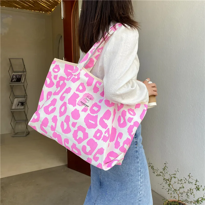 Designer Women\'s Shoulder Bags Brand Handbags Fashion Large Capacity Leopard Canvas Bags Luxury Shopping Tote Bag Female Purses