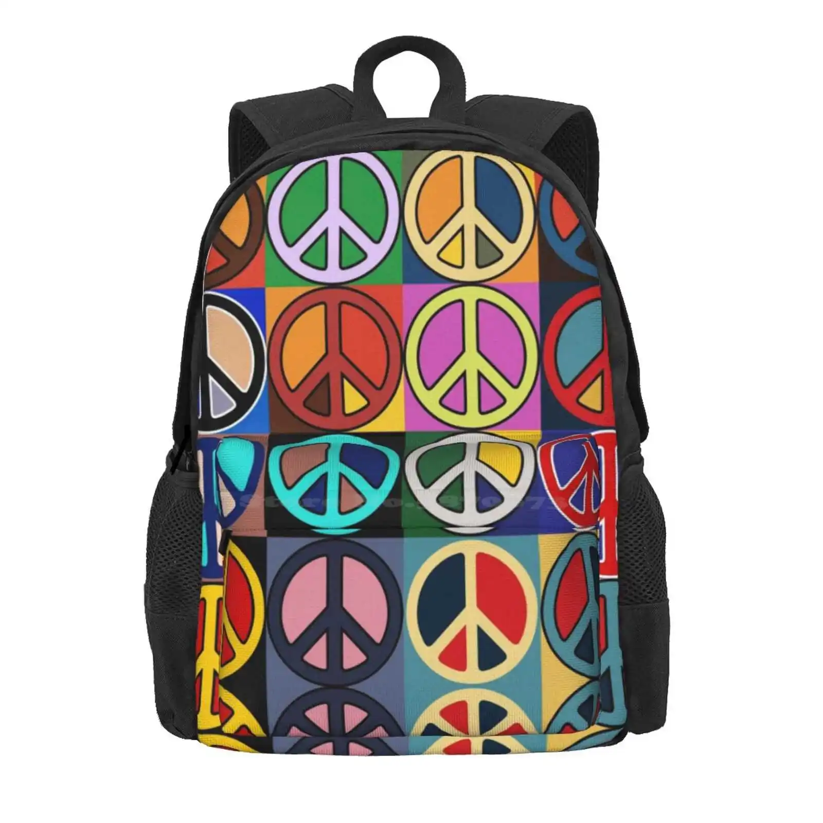 Peace Mosaic Hot Sale Schoolbag Backpack Fashion Bags Sign Symbol Happy Happiness Joy Hippy Hippies Boho Bohemian Gypsy Soul