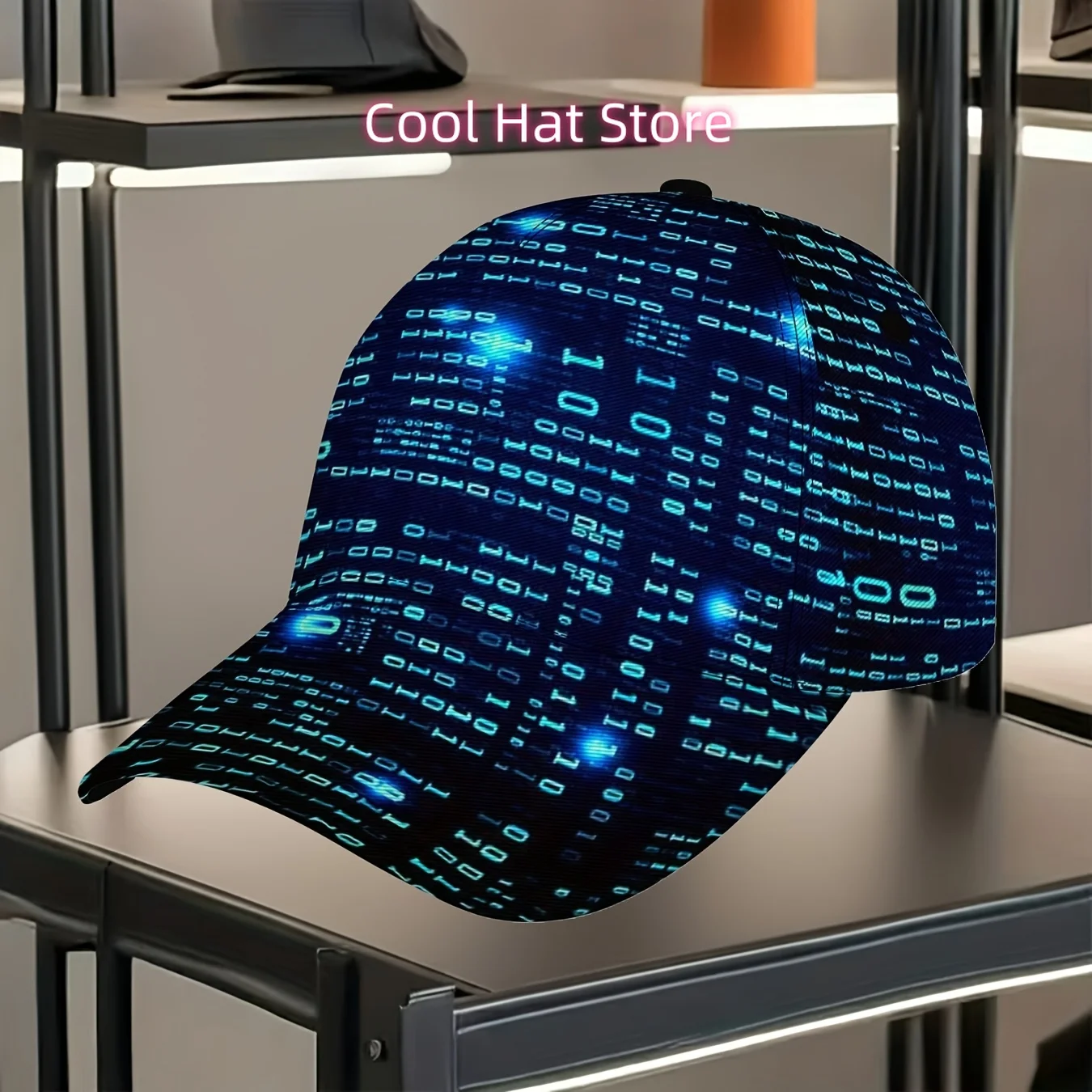 Baseball Cap Featuring a Binary Code Design, Ideal for Tech Enthusiasts. This Modern Hat Is Unisex And Adjustable, Perfect for E