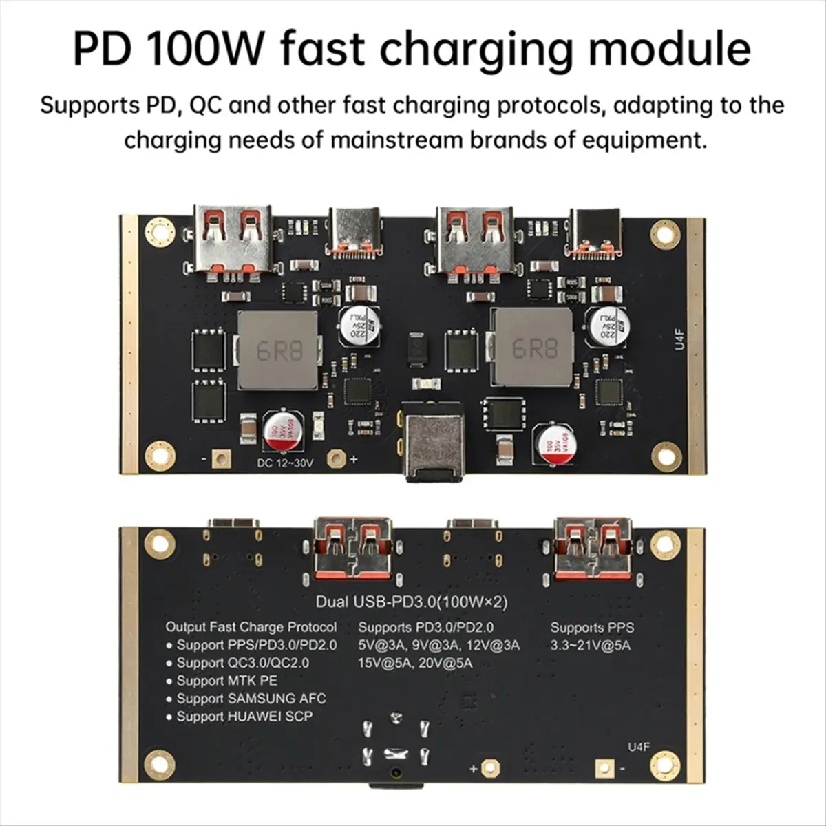 Fits for 100W Lithium Battery Charger Board 5-Port DC 12-30V Type-C/USB A Mobile Power Bank 18650 Charging Module PD/QC 2.0 3.0
