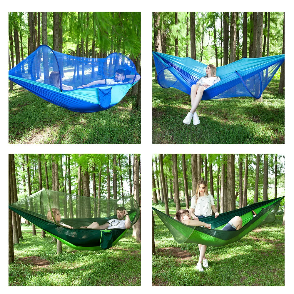 290*140 Hammock with Anti-mosquito Outdoor Double Nylon Parachute Cloth Camping Mosquito Net Quick Open Hammock Control Hammock