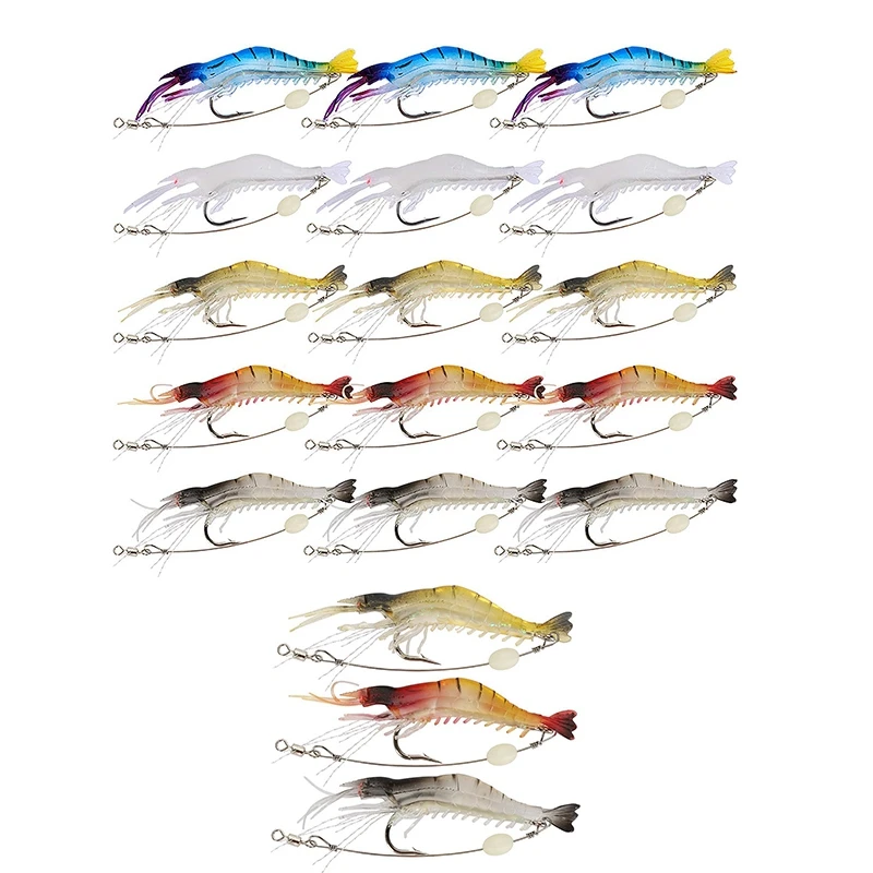 Soft Plastic Lures Artificial Bait Luminous Shrimp Fishing Lure Mixed Color Spinner Crank-Bait Fishing Lure With Hook Fishing Ta