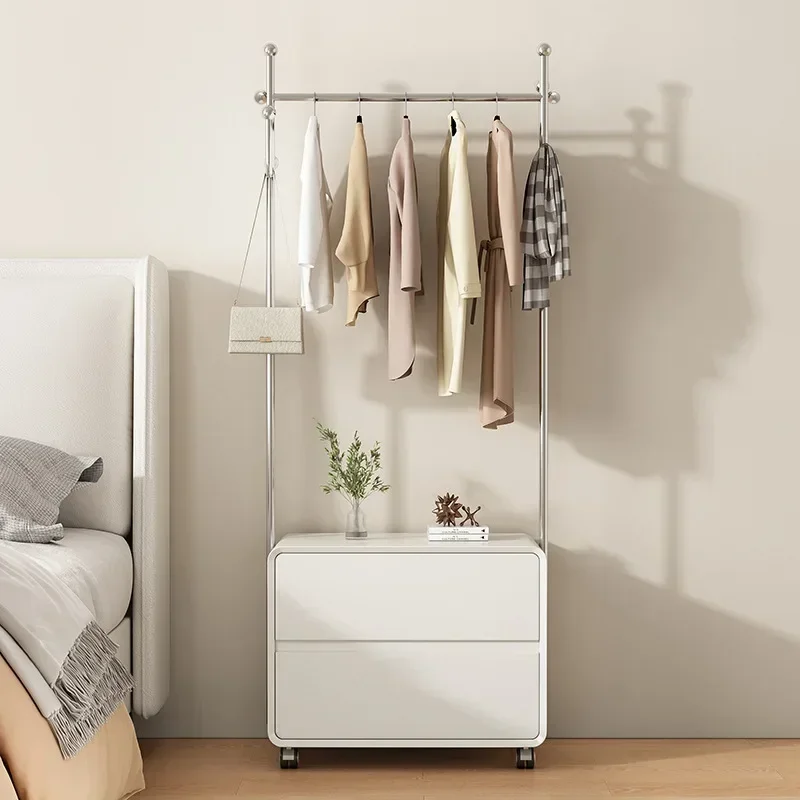 Multi-functional Solid Wood Paint Bedside Table Coat Rack Integrated Floor Bedroom Modern Storage Cabinet Sturdy And Durable