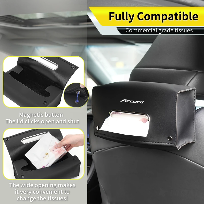 Car Seat Universal Square Tissue Storage Box PU Leather Paper Bag Accessories For Honda Type R Mugen Power Civic 4d 10th Gen view 2