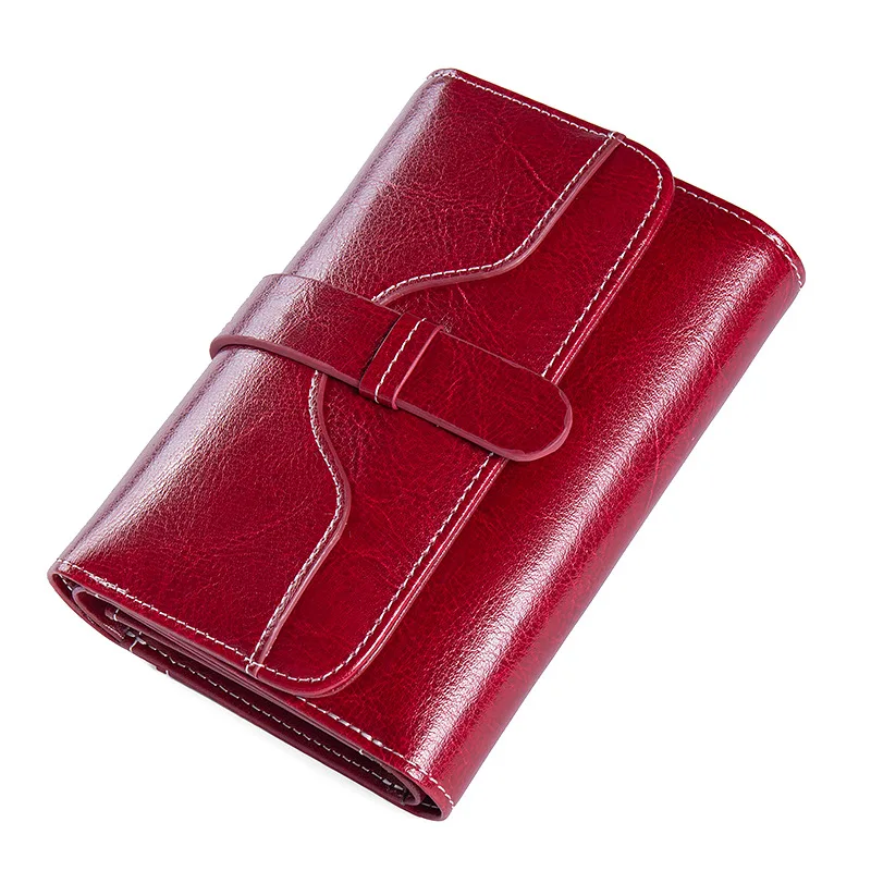 ​Vintage Ladies' Tri-Fold Snap Wallet - Oil-Waxed Genuine Leather, Retro Compact Coin Purse with Multi-Card Pockets​