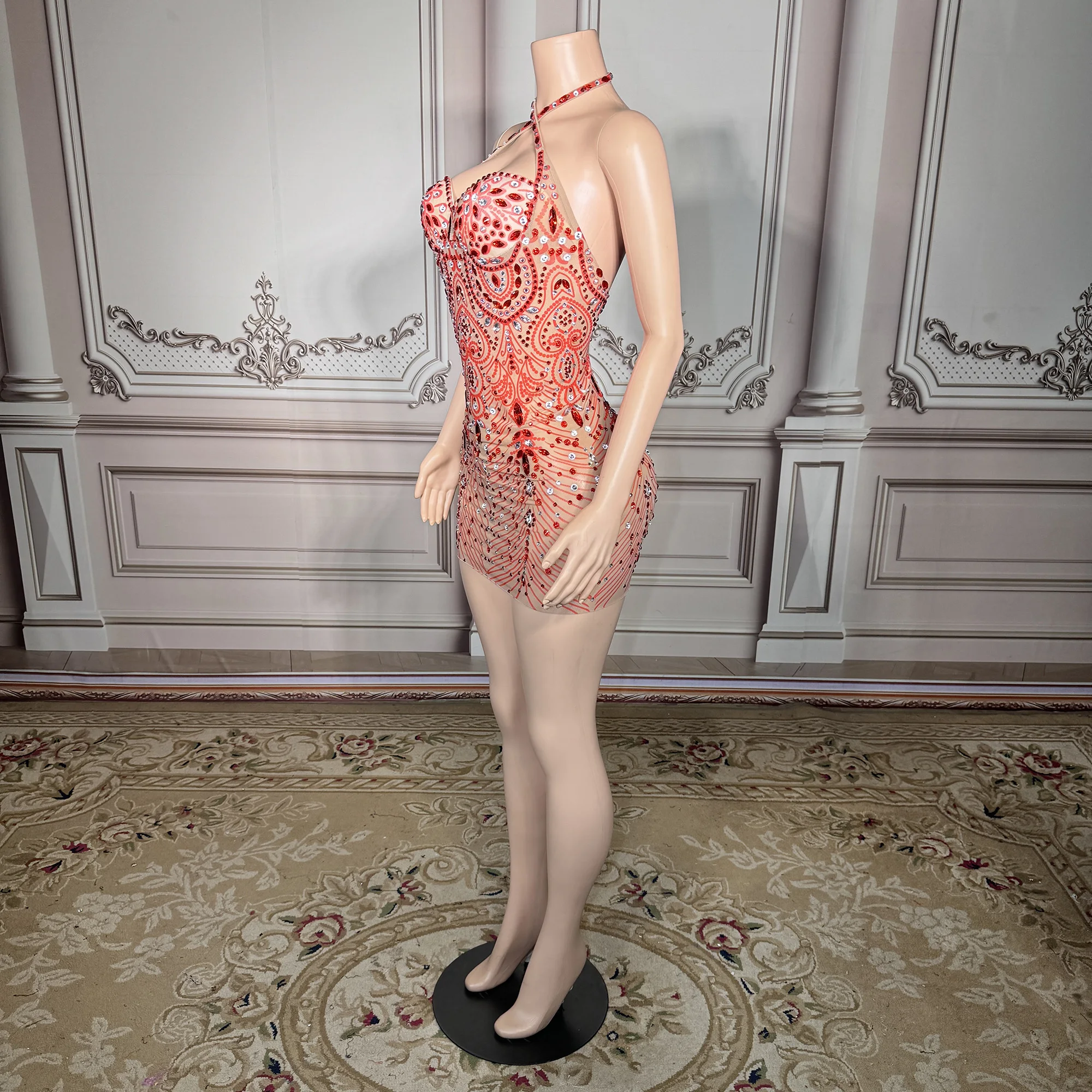 ZD Hot Sale Items Halter Glitter Wedding Dress Club Party Slim Fit Red Casual Dresses Backless Ladies Night Sexy