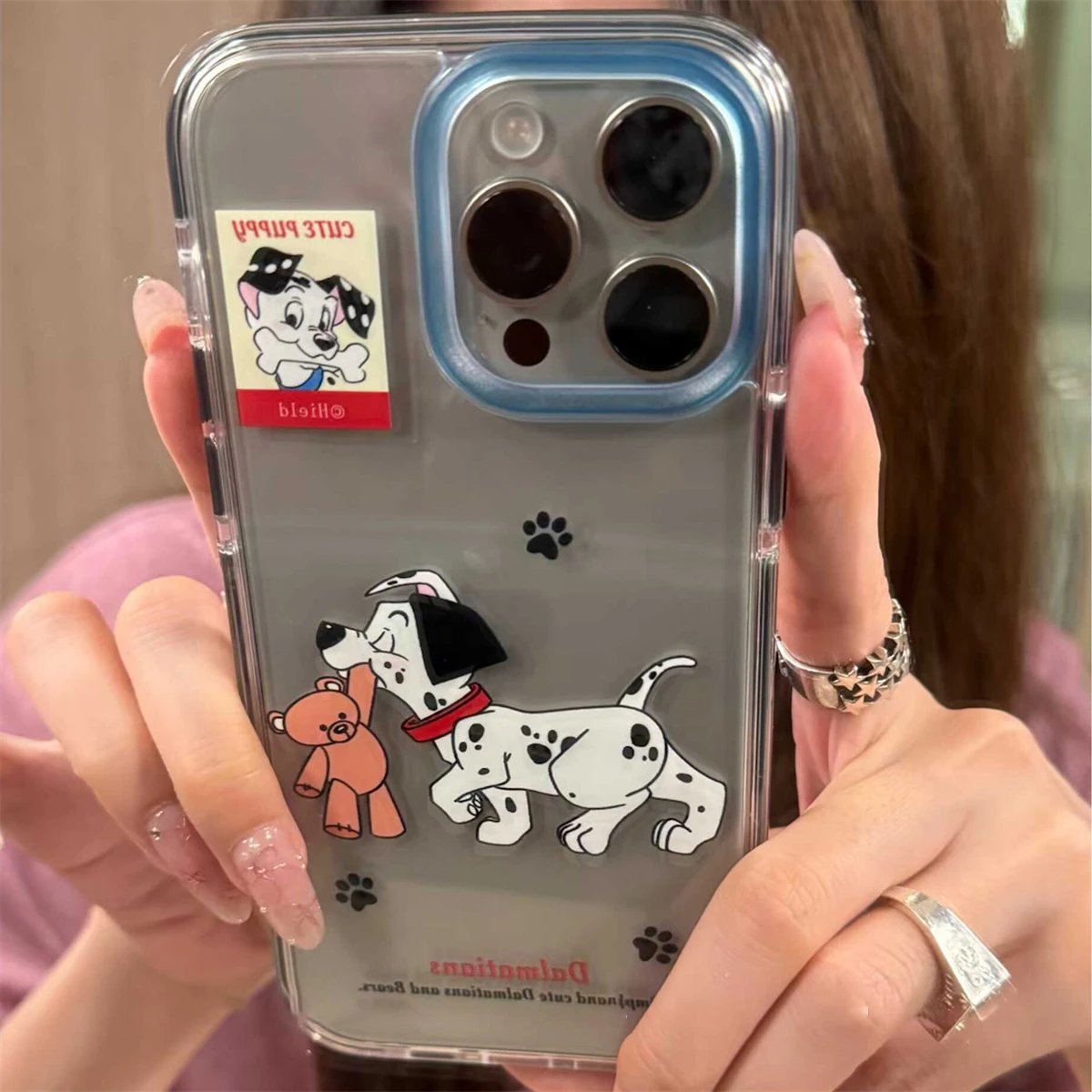 Korean Cute Dalmatians Jelly Acrylic Phone Case For iPhone 15 14 13 12 Pro Max Lovely Transparent Protective Hard Cover Coque