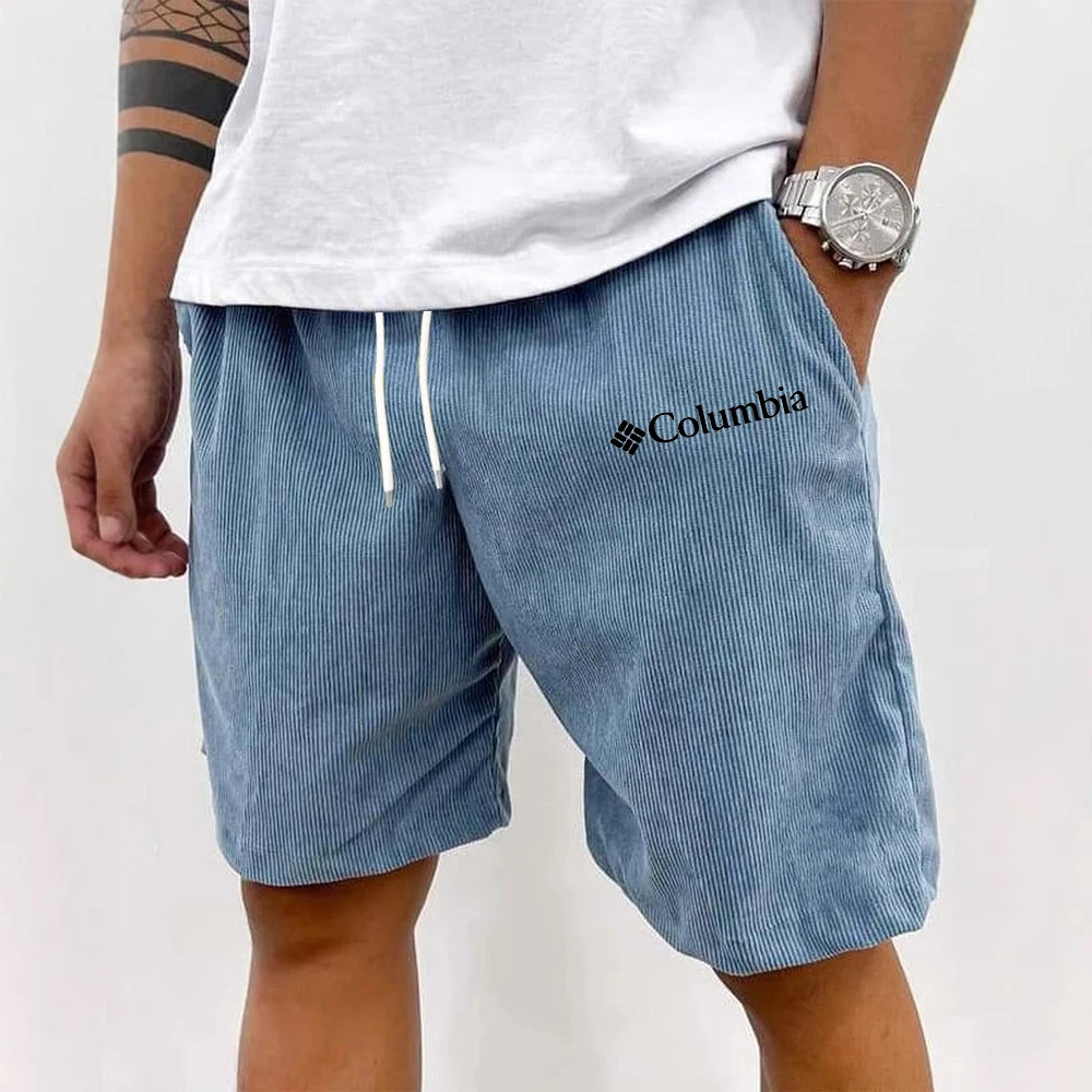 Trendige Herren Outdoor Knielange Shorts mit Elastischem Kordelzug Doppelseitige Taschen Langer Schriftzug-Druck Knitterfrei Komfortabel S-2XL