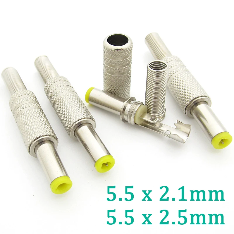 5.5*2.1mm 5.5x2.5mm DC Barrel Power Jack Male Plug Solderable Power Metal Connector with Yellow Head for Electronic Projects