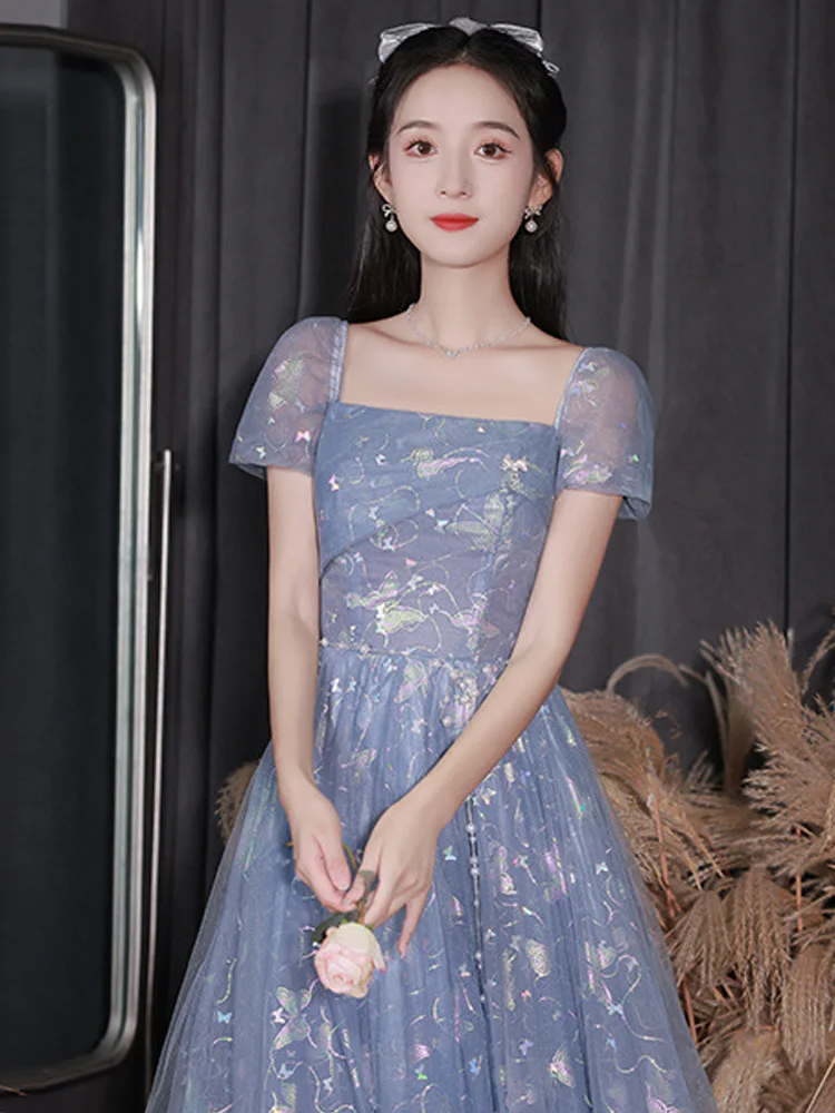 

Evening Dresses Elegant Square Collar Floor-Length Celebrity Gowns French Style Retro Sequins Banquet Dress