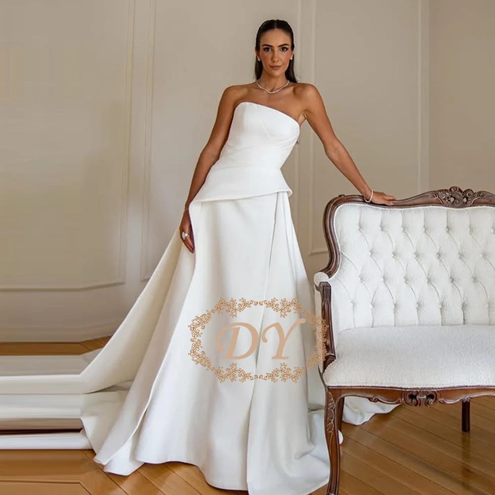 DY Simple A -Line Wedding Gown For Women Sweetheart Pleats Customized Wedding Dress Long Reception Party Bride Dress Customized
