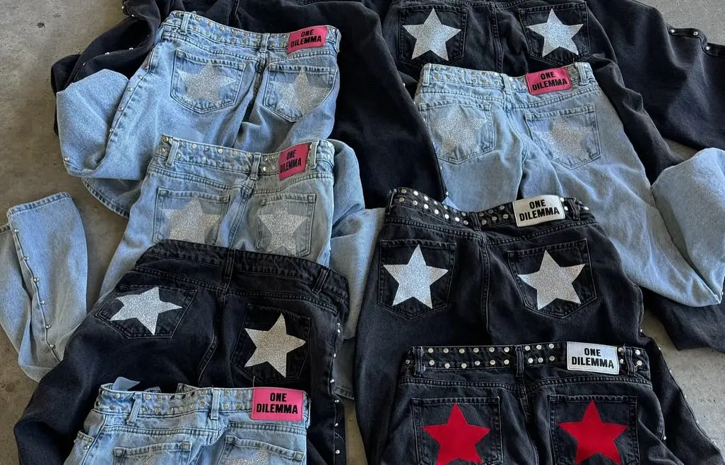 MMA اسبانيا نجمة خماسية مطبوعة عالية الخصر الجينز شارع جديد Harajuku فضفاض الجينز المرأة السراويل المستقيمة غير رسمية #2