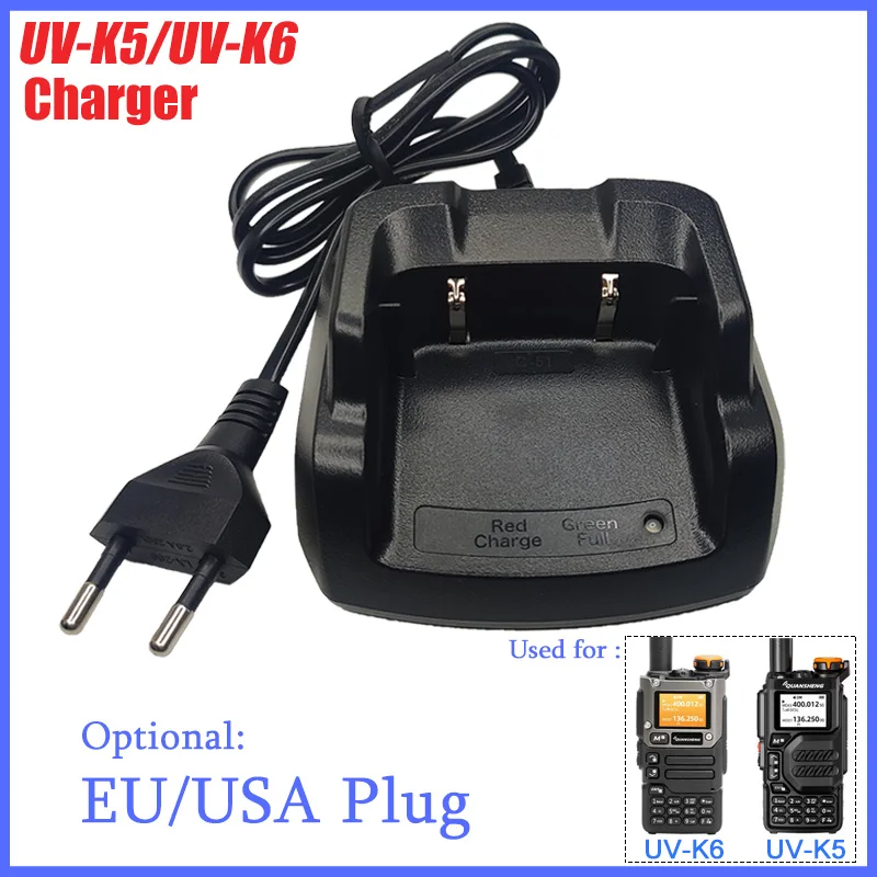 워키토키 UV-K5 UV-K6 배터리 충전기 옵션, QuanSheng UVK5 UVK6 양방향 라디오 추가 충전, EU/USA 플러그
