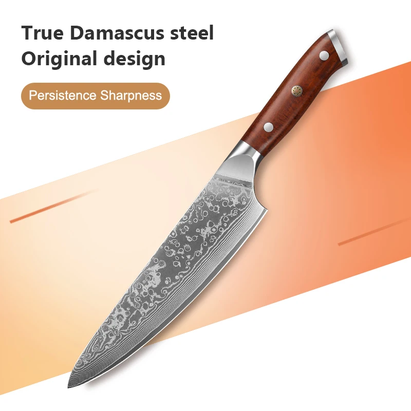 Professionelles Küchenmesser aus Damaststahl, japanische geschmiedete Kochmesser, Edelstahl, Gemüse, Fleischkochschneider, Griff aus Palisander