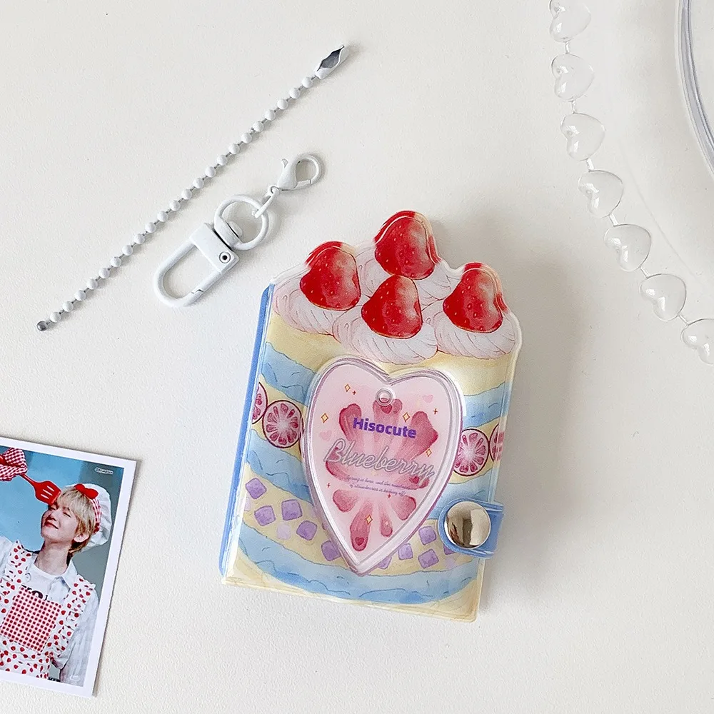 1 Inch Photocard Binder Album 32 Pockets PVC Mini Photo Album with Keychain Sweet Kpop Photo Card Book Holder Backpack Decor