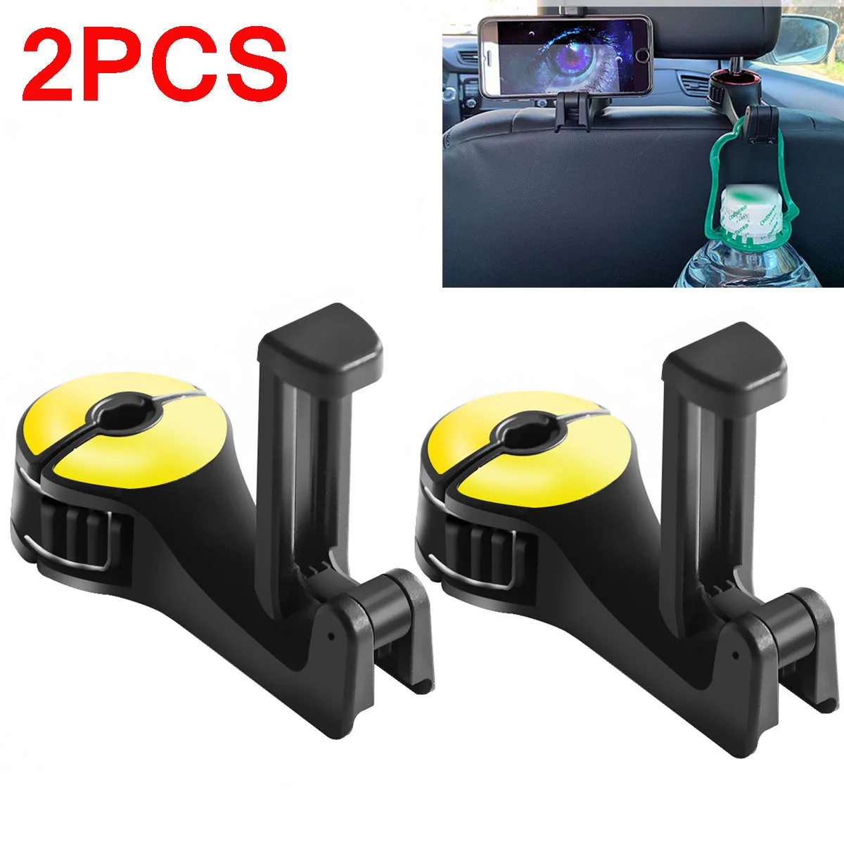 

2Pc Multi-functional Car Hidden Hook Hanging Storage 2 In 1 Car Rear Headrest Phone Holder Mobile Phone Stand Interior Accessory