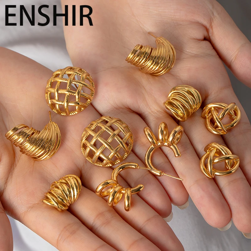 

ENSHIR 316L Stainless Steel Irregular Line Hollow Circular Heart Ellipse Earrings For Women French Niche Jewelry Gifts Wholesale