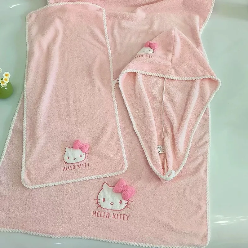 مرحبا كيتي أنيمي مناشف حمام محيطية للرجال والنساء الكرتون لطيف مناشف الجلد ودية لينة ثلاث قطع مجموعة بالجملة