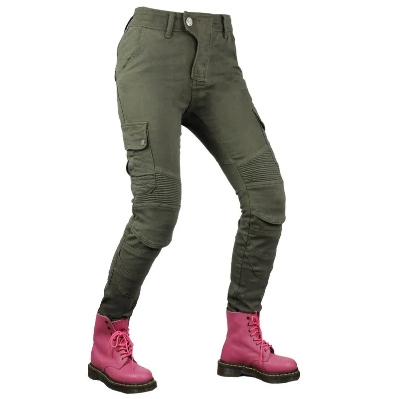 أنثى دراجة نارية ركوب حماية الجينز لونغ السائق موتوكروس مقاومة للاهتراء السراويل سباق السيارات الرياضة السراويل اليومية للفتيات