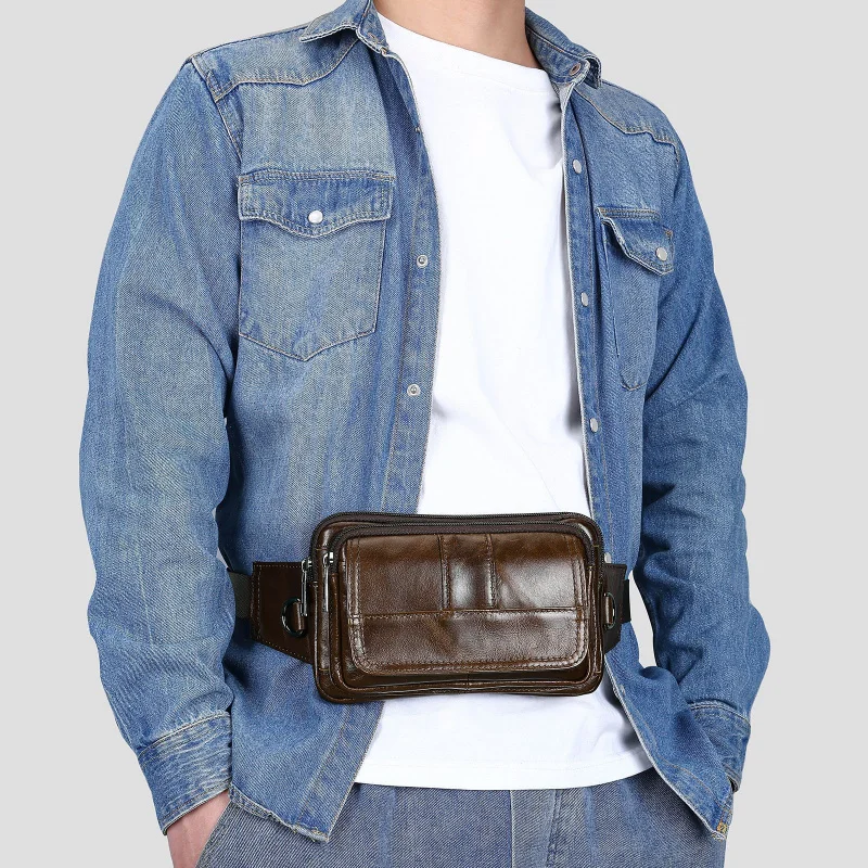 New MEN'S cow leather chest man vintage shoulder bag vintage Casual Male crossbody bag waist packs for men