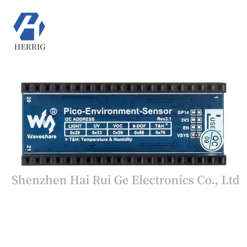 Micro Snow Raspberry Pi Pico Environmental Sensor Expansion Board with Visible Light/Dynamic/Gas/Red and Far-UV I2C Interface