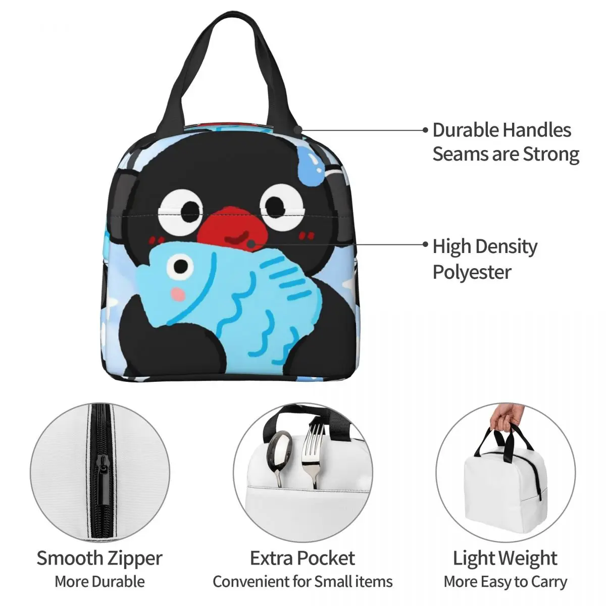 Noot Pingu معزول حقيبة الغداء قدرة عالية البطريق الموسيقى الغداء الحاويات حقيبة للحفاظ على البرودة حمل علب الاغذية كلية نزهة فتاة صبي