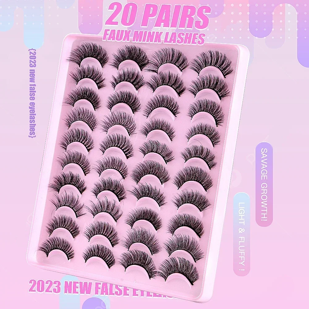 20 Pairs Bulk 3D Faux Mink Eyelashes Natural Dramatic Volume Strip Lashes Cost-Effective Salon & Personal Makeup Lashes