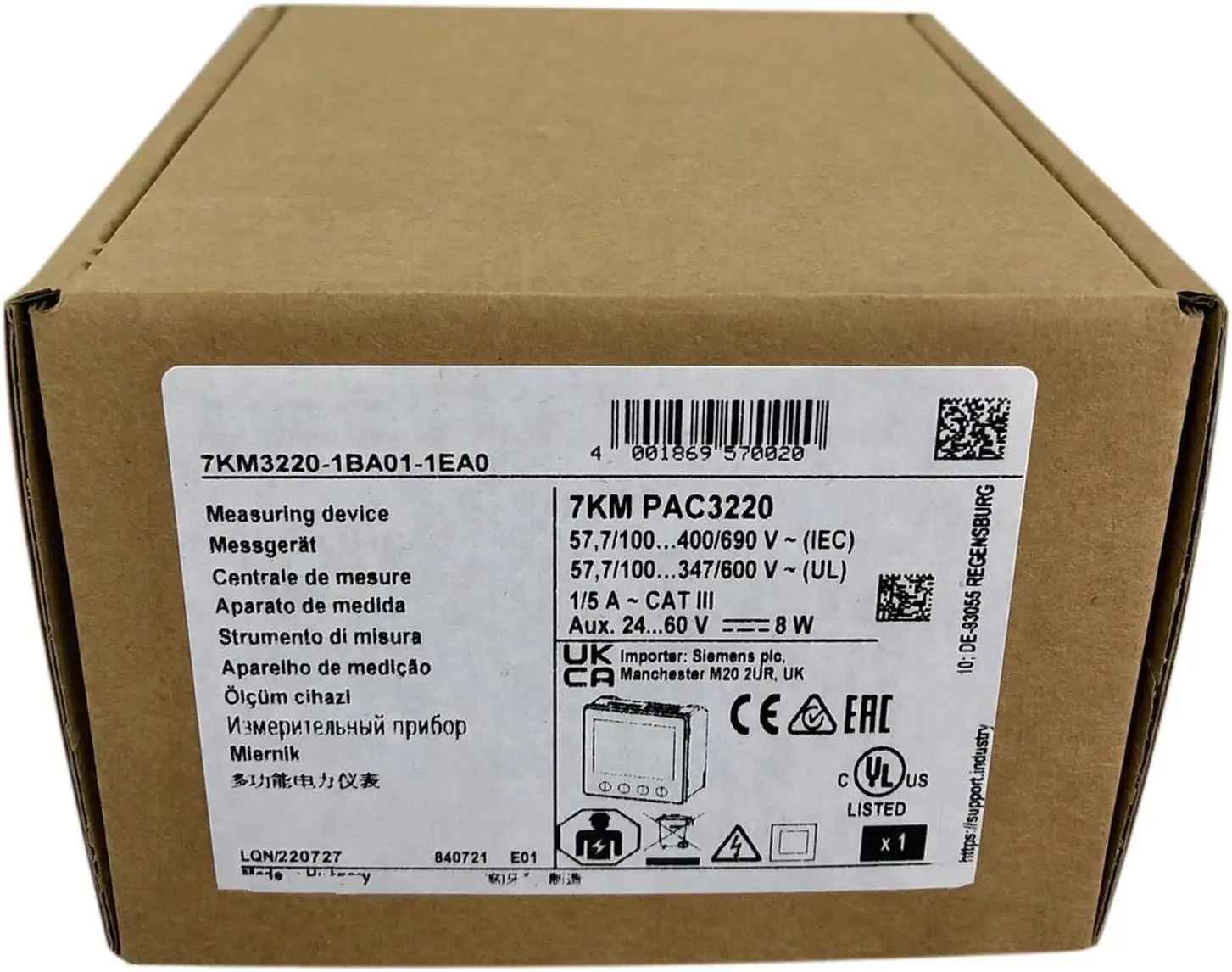 7KM32201BA011EA0 7KM3220-1BA01-1EA0 PAC3220, LCD 96 x 96 mm Power Monitoring Device